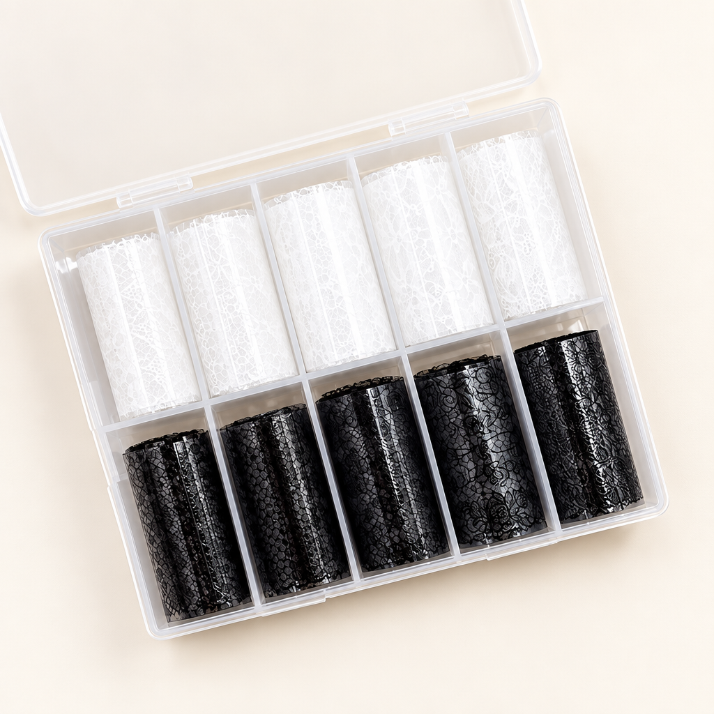 Black & White Nail Foil Box - Cream Background
