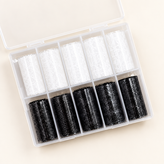 Black & White Nail Foil Box - Cream Background
