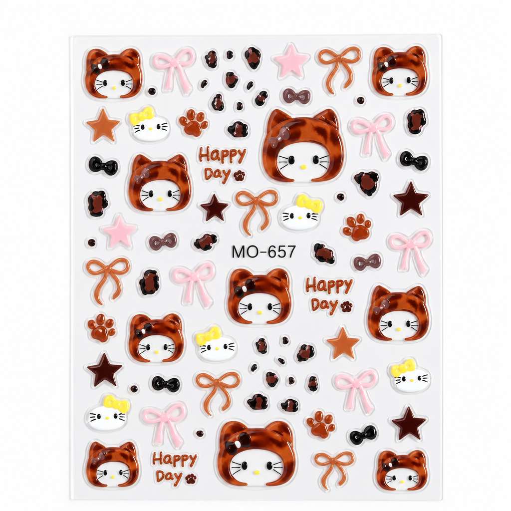 Hello Kitty Brown Nail Sticker Sheet - White Background