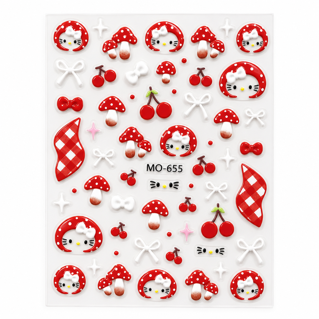 Hello Kitty Red Nail Sticker Sheet - White Background