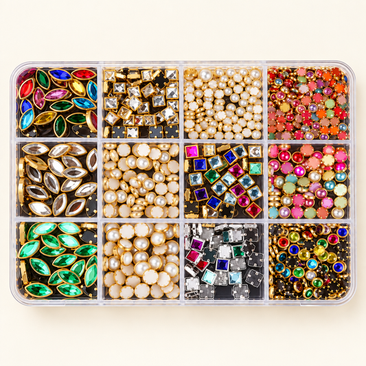 Mixed Gem & Pearl Nail Charm Kit - Straight Flat Lay