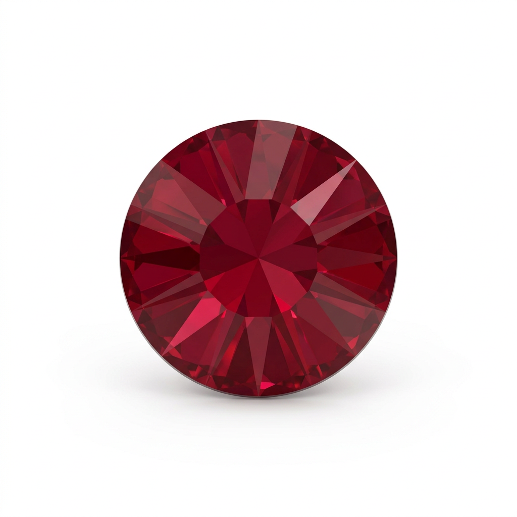 One ruby-red crystal on a white background