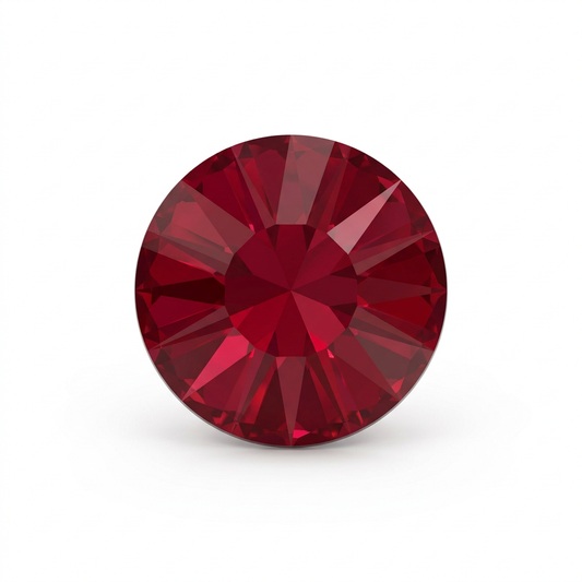 One ruby-red crystal on a white background