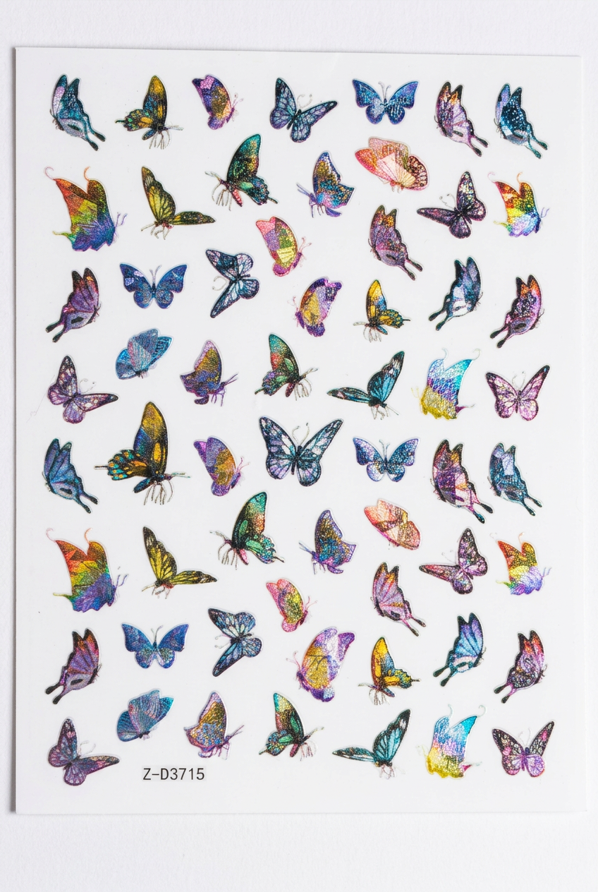 Right-side-up butterfly nail sticker sheet on a clean white background