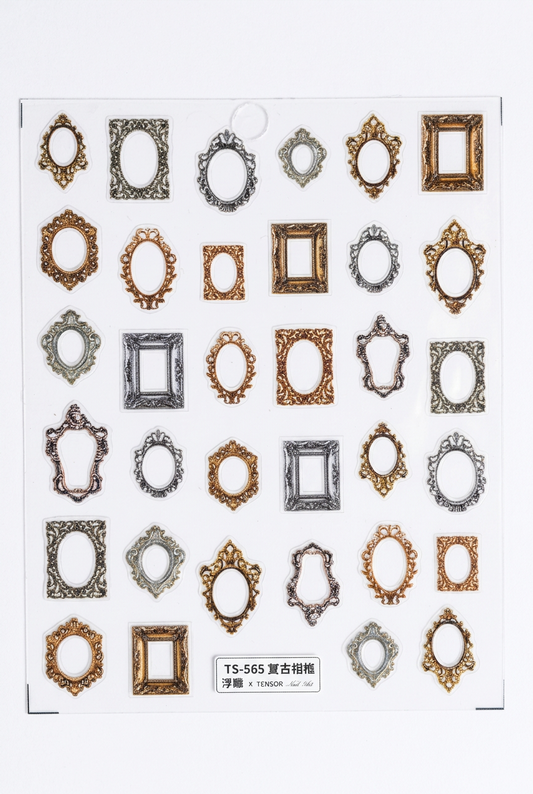 Straightened vintage frame nail sticker sheet on a clean white background