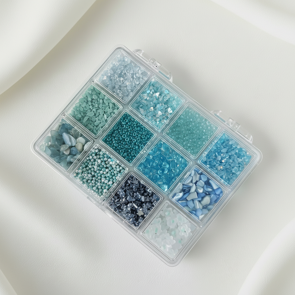 Teal & Blue Nail Charm Kit - Soft White Background